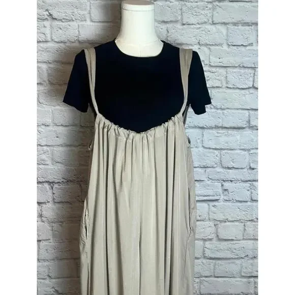 Zenana Wide Leg Tie Back Suspender Jump Suit Tan Multiple Sizes - Picture 2 of 5